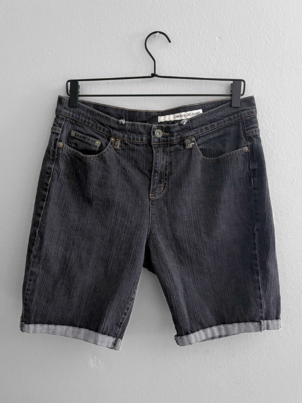 DKNY Soho Jean Long Denim Shorts | Dark Wash Bermuda | Size 12